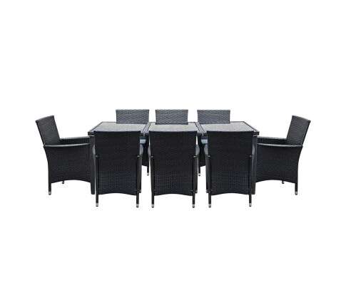 Gardeon 9 Piece Outdoor Dining Set - Black FF-DINING-9CLS-BK-ABCD