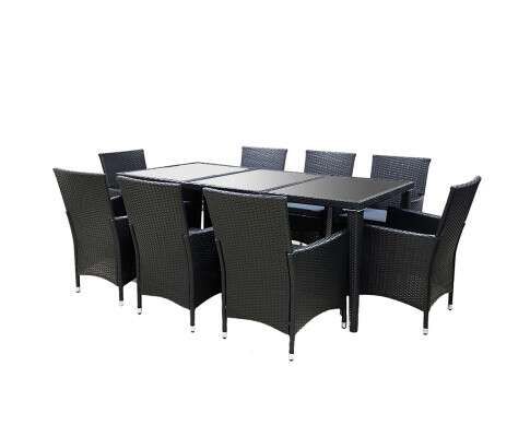 Gardeon 9 Piece Outdoor Dining Set - Black FF-DINING-9CLS-BK-ABCD