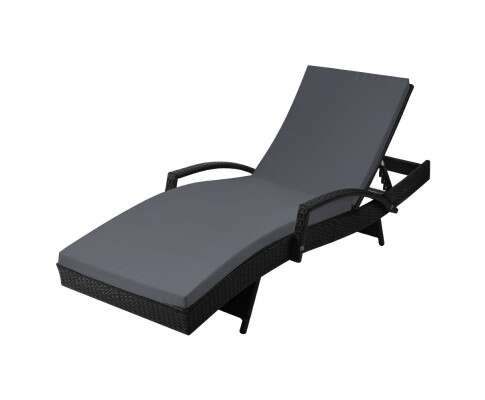 Gardeon Outdoor Sun Lounge - Black FF-LOUNGE-ARM-BK