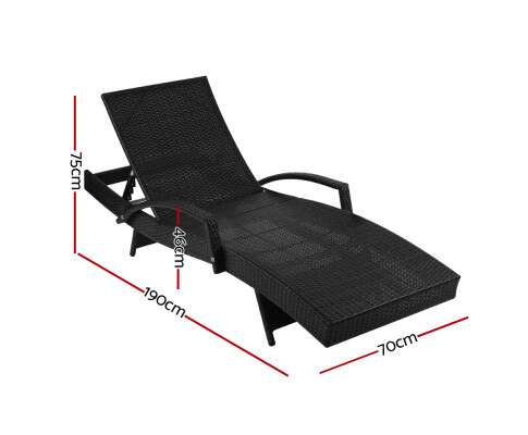 Gardeon Outdoor Sun Lounge - Black FF-LOUNGE-ARM-BK