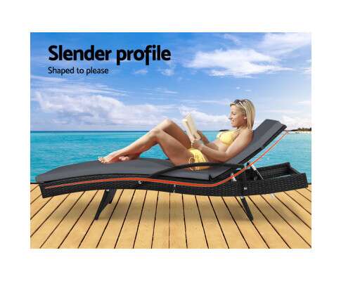 Gardeon Outdoor Sun Lounge - Black FF-LOUNGE-ARM-BK
