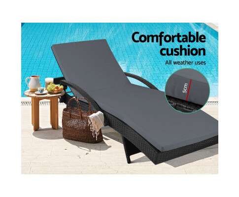 Gardeon Outdoor Sun Lounge - Black FF-LOUNGE-ARM-BK