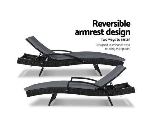 Gardeon Outdoor Sun Lounge - Black FF-LOUNGE-ARM-BK