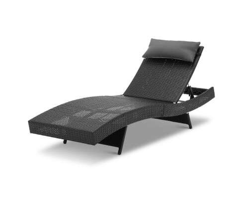 Gardeon Outdoor Wicker Sun Lounge - Black FF-LOUNGE-WA-BK