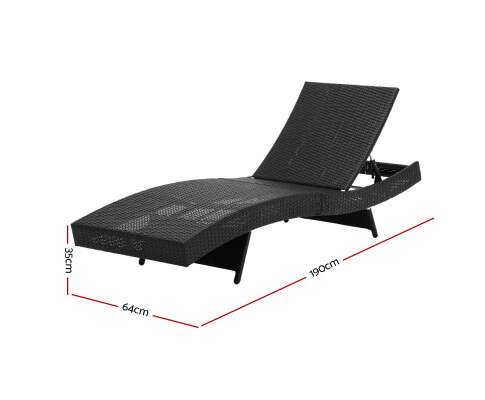 Gardeon Outdoor Wicker Sun Lounge - Black FF-LOUNGE-WA-BK
