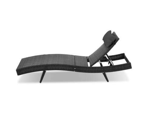 Gardeon Outdoor Wicker Sun Lounge - Black FF-LOUNGE-WA-BK