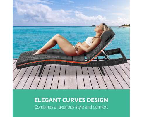 Gardeon Outdoor Wicker Sun Lounge - Black FF-LOUNGE-WA-BK