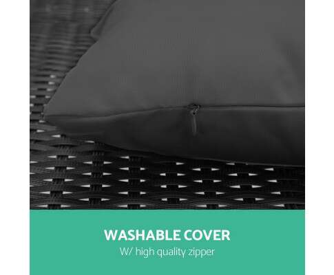 Gardeon Outdoor Wicker Sun Lounge - Black FF-LOUNGE-WA-BK