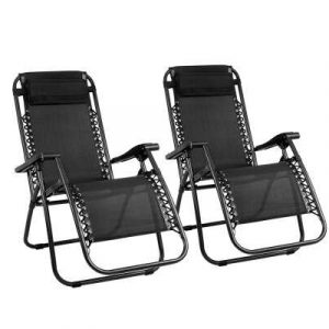 Gardeon Set of 2 Zero Gravity Chairs Reclining Outdoor Furniture Sun Lounge Folding Camping Lounger Black FF-ZGC-BKX2