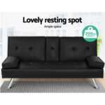 Artiss Sofa Bed Lounge Futon Couch 3 Seater Leather Cup Holder Recliner SBED-E-R1C-LEA168-BK