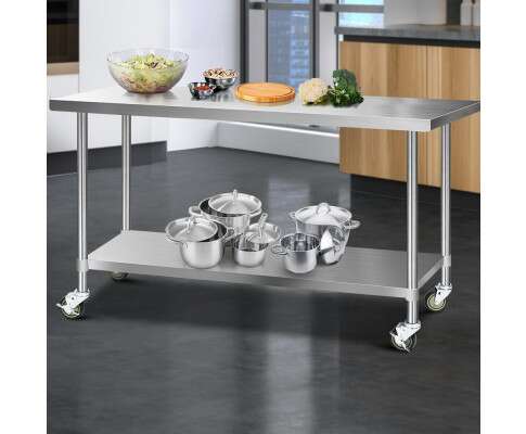 Cefito 1829 x 762mm Commercial Stainless Steel Kitchen Bench with 4pcs Castor Wheels SSKB-430S-76-WHEEL-72