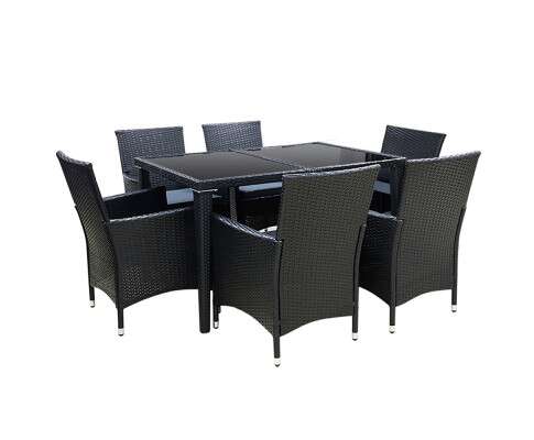 Gardeon Outdoor Dining Set 7 Piece Wicker Lounge Setting Black FF-DINING-7CLS-BK-ABC