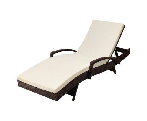 Lounge Wicker Lounger Outdoor Furniture Beach Chair Patio Adjustable Cushion Brown FF-LOUNGE-ARM-BR