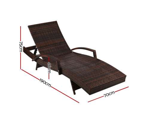 Gardeon Outdoor Sun Lounge - Brown FF-LOUNGE-ARM-BR