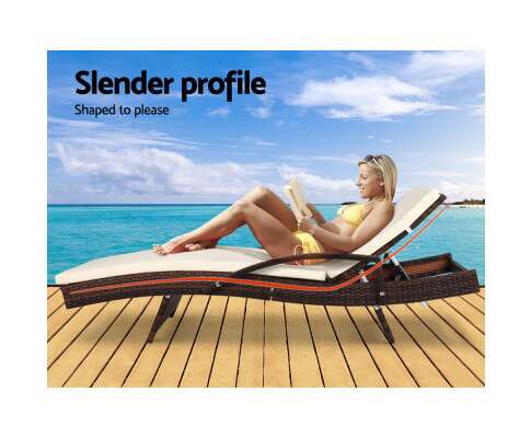 Gardeon Outdoor Sun Lounge - Brown FF-LOUNGE-ARM-BR