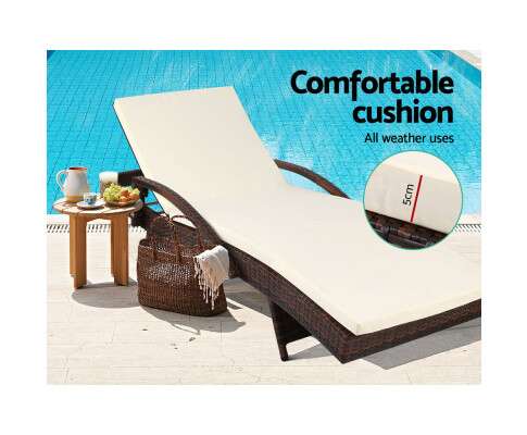 Gardeon Outdoor Sun Lounge - Brown FF-LOUNGE-ARM-BR