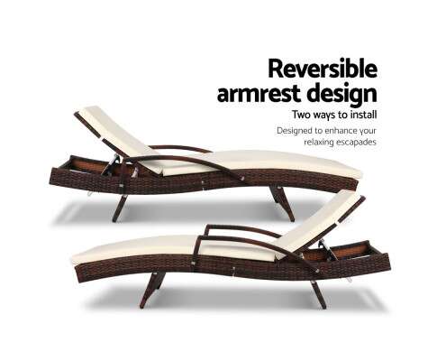 Gardeon Outdoor Sun Lounge - Brown FF-LOUNGE-ARM-BR