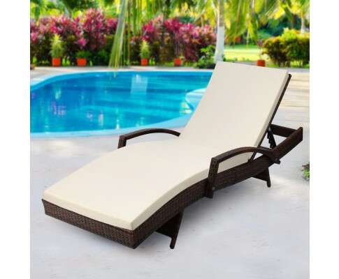 Gardeon Outdoor Sun Lounge - Brown FF-LOUNGE-ARM-BR