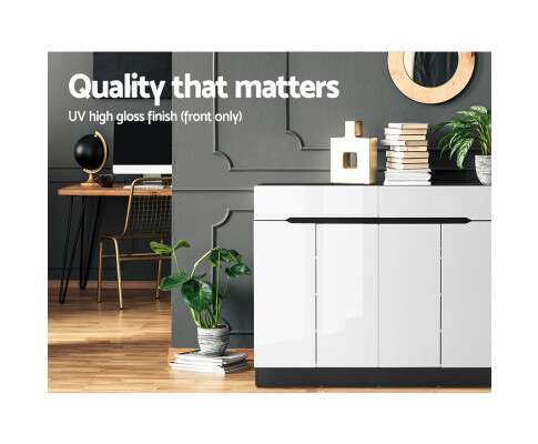 Artiss 120cm Shoe Cabinet Shoes Storage Rack High Gloss Cupboard Shelf Drawers FURNI-N-SHOE120-WHBK-AB
