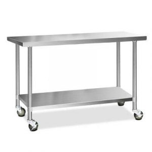 Cefito 1524MM x 610MM 430 Stainless Steel Kitchen Benches Work Bench Food Prep Table with Wheels SSKB-430S-WHEEL-60