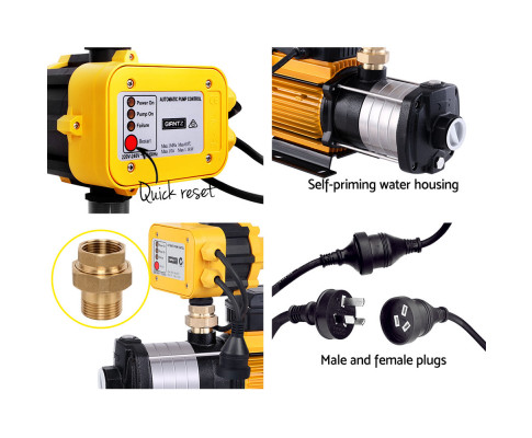 Giantz Multi Stage Water Pump Pressure Rain Tank Garden Farm House Irrigation 2000W Yellow Controller PUMP-ST5-SS-OG-YEL