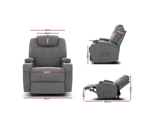 Artiss Electric Massage Chair Recliner Sofa Lift Motor Armchair Heating Fabric RECLINER-L2-LIN-GY-AB