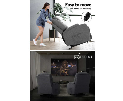 Artiss Electric Massage Chair Recliner Sofa Lift Motor Armchair Heating Fabric RECLINER-L2-LIN-GY-AB