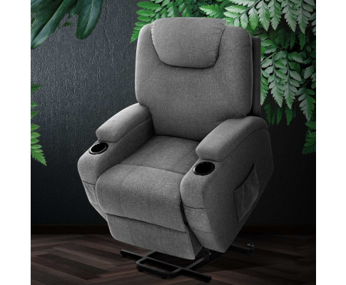 Artiss Electric Massage Chair Recliner Sofa Lift Motor Armchair Heating Fabric RECLINER-L2-LIN-GY-AB