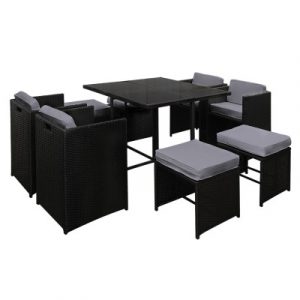Gardeon Outdoor Dining Set 9 Piece Wicker Table Chairs Setting Black FF-DINING-9SET-BK