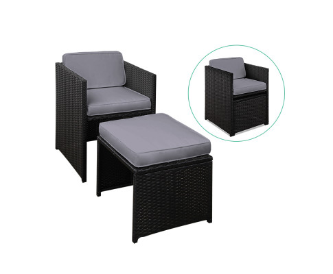 Gardeon 9 Piece Wicker Outdoor Dining Set - Black & Grey FF-DINING-9SET-BK
