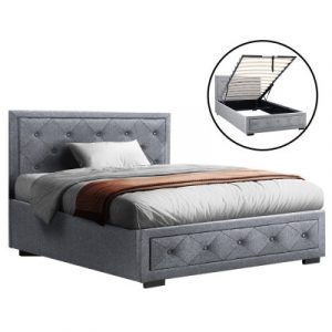 Artiss Bed Frame King Single Size Gas Lift Base With Storage Mattress Fabric BFRAME-G-GAS-TIYO-KS-GY-ABC