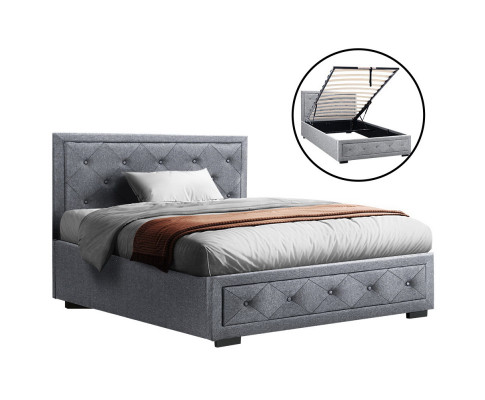 Artiss Bed Frame King Single Size Gas Lift Base With Storage Mattress Fabric BFRAME-G-GAS-TIYO-KS-GY-ABC