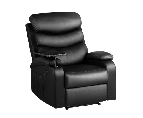 Artiss Recliner Chair Armchair Lounge Sofa Chairs Couch Leather Black Tray Table RECLINER-A12-BK