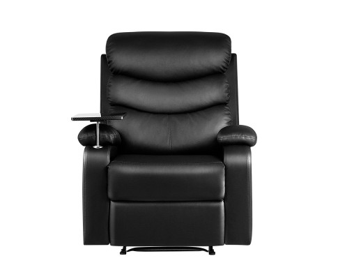 Artiss Recliner Chair Armchair Lounge Sofa Chairs Couch Leather Black Tray Table RECLINER-A12-BK