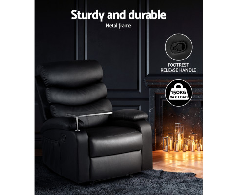Artiss Recliner Chair Armchair Lounge Sofa Chairs Couch Leather Black Tray Table RECLINER-A12-BK