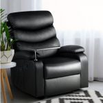 Artiss Recliner Chair Armchair Lounge Sofa Chairs Couch Leather Black Tray Table RECLINER-A12-BK