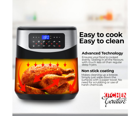 Kitchen Couture 12 Litre Air Fryer Multifunctional LCD One Touch Display Silver V160-10001717