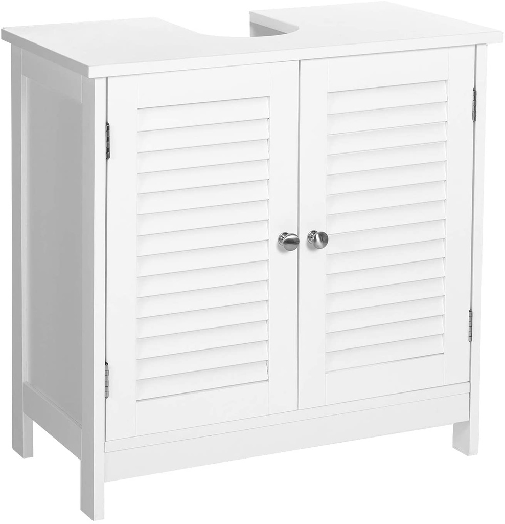 VASAGLE Under Sink Cabinet Cupboard with 2 Louvered Doors White 9101101068001