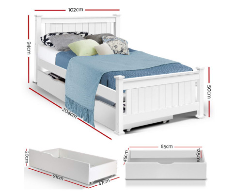 Artiss Wooden Bed Frame Timber Single Size RIO Kids Adults Storage Drawers Base WBED-D-004S-92-DRAW-AB