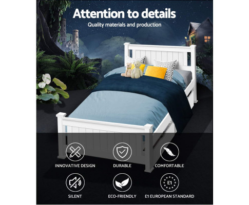 Artiss Wooden Bed Frame Timber Single Size RIO Kids Adults Storage Drawers Base WBED-D-004S-92-DRAW-AB