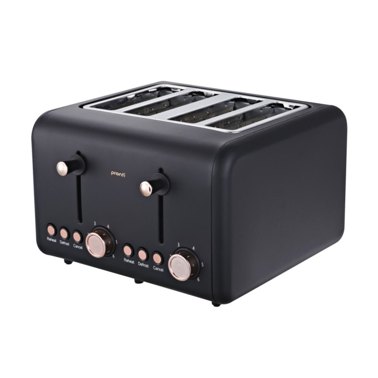 Pronti Rose Trim Collection Toaster & Kettle Bundle - Black ktl-tsr-com-bk
