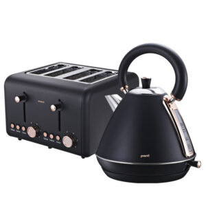 Pronti Rose Trim Collection Toaster & Kettle Bundle - Black ktl-tsr-com-bk