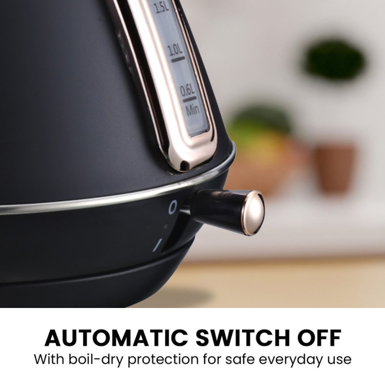 Pronti Rose Trim Collection Toaster & Kettle Bundle - Black ktl-tsr-com-bk