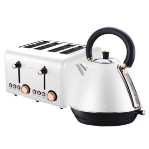 Pronti Rose Trim Collection Toaster & Kettle Bundle - White ktl-tsr-com-wh