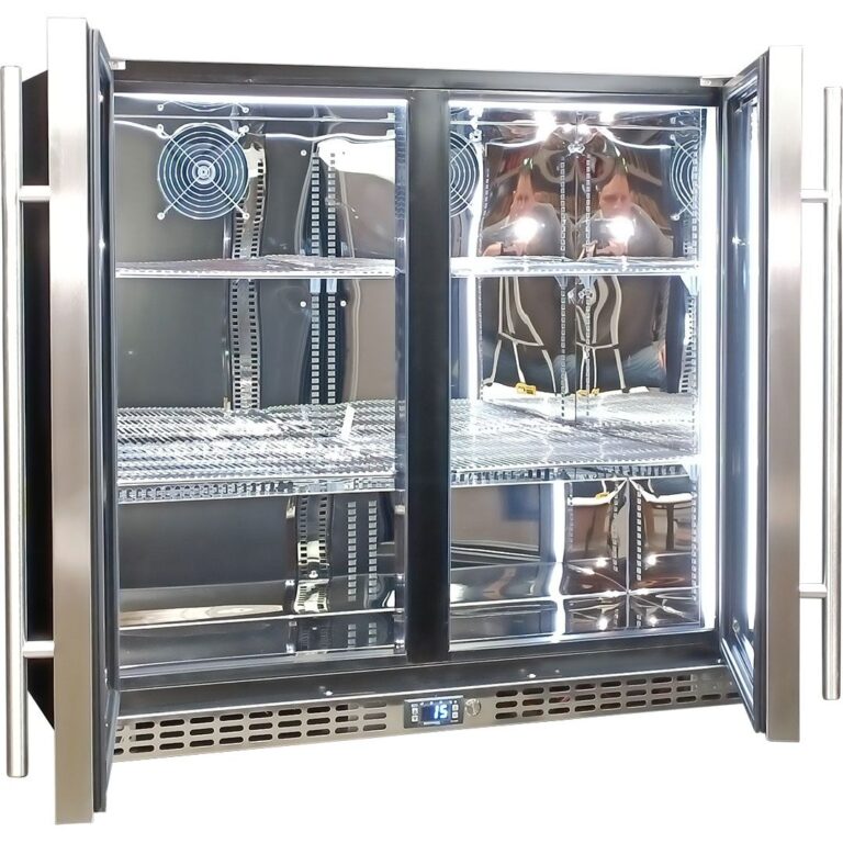 Schmick Twin Door Quiet Running Stainless Steel Heated Glass Door Bar Fridge Model SK246-HD
