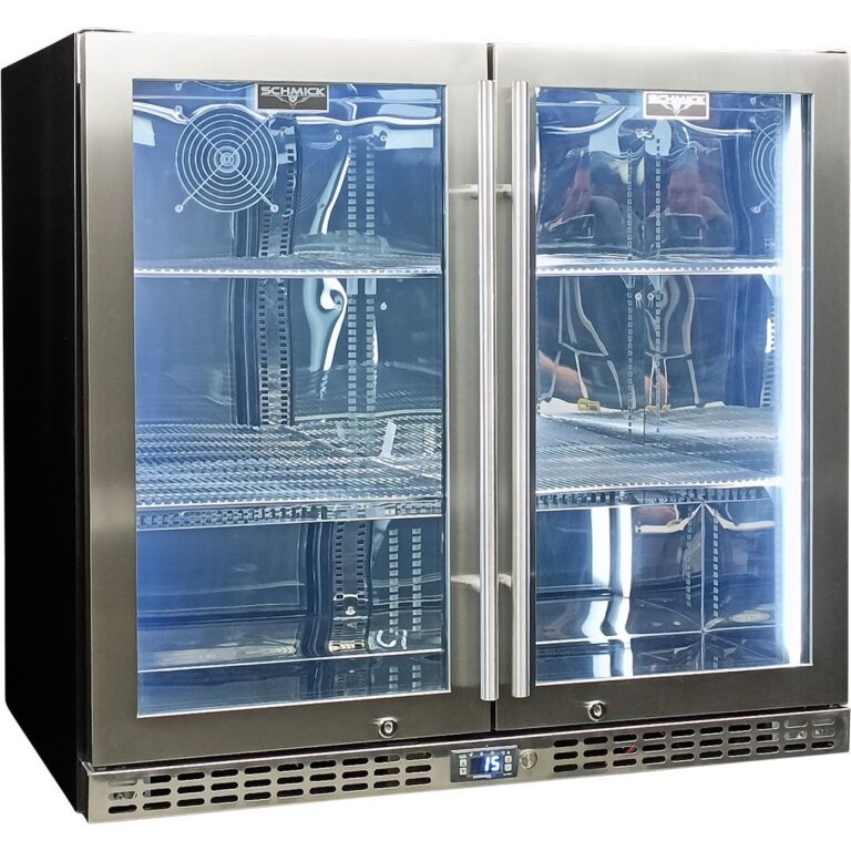 Schmick Twin Door Quiet Running Stainless Steel Heated Glass Door Bar Fridge Model SK246-HD
