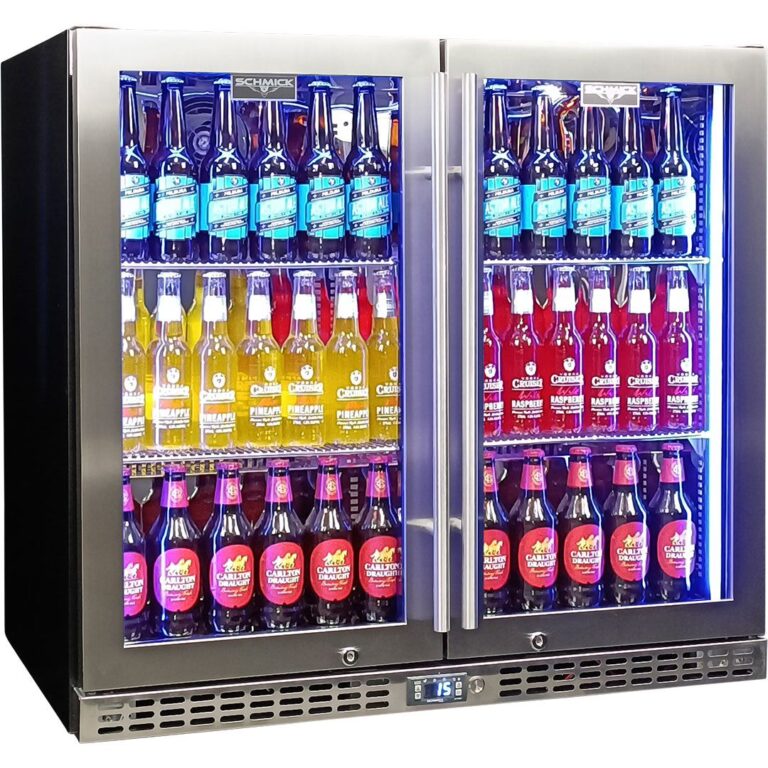 Schmick Twin Door Quiet Running Stainless Steel Heated Glass Door Bar Fridge Model SK246-HD