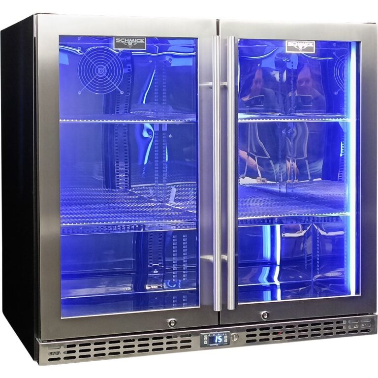 Schmick Twin Door Quiet Running Stainless Steel Heated Glass Door Bar Fridge Model SK246-HD
