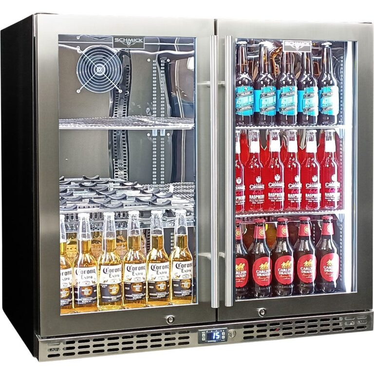 Schmick Twin Door Quiet Running Stainless Steel Heated Glass Door Bar Fridge Model SK246-HD