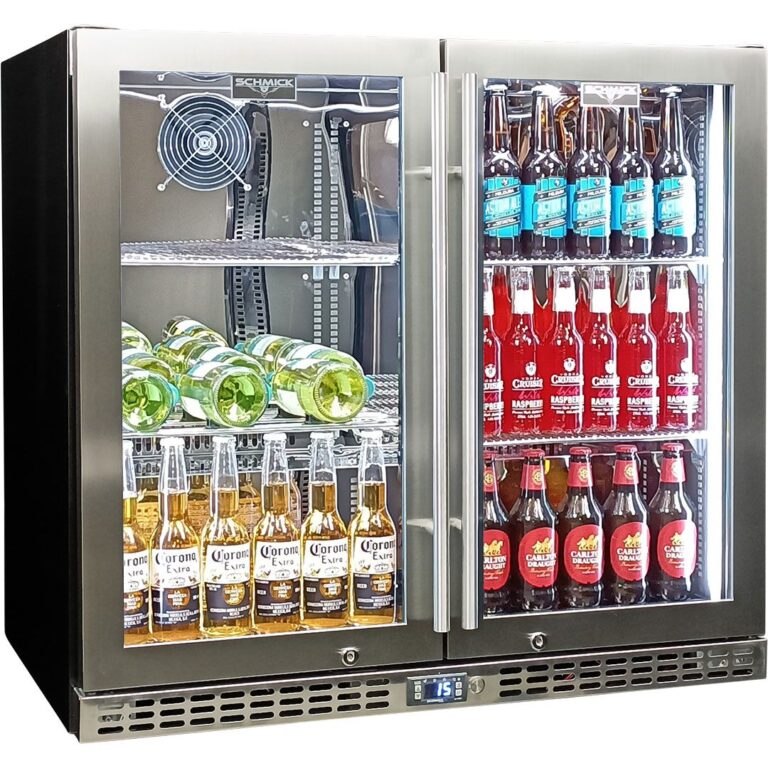Schmick Twin Door Quiet Running Stainless Steel Heated Glass Door Bar Fridge Model SK246-HD